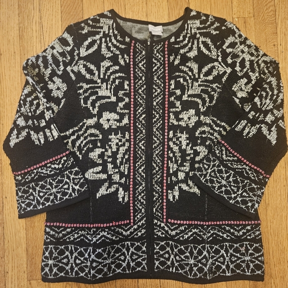 Chico's Sweaters - Chicos Floral Print Structured Jacquard Cardigan. Size 1